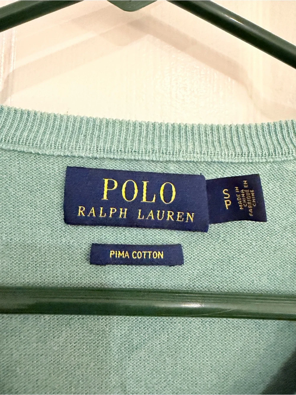 Polo Ralph Lauren Men’s Pima Cotton Light Green V Neck Sweater Small